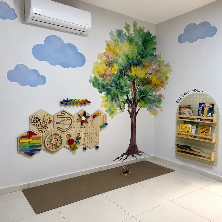 Sala de Avaliação Neuropsicológica infantil com ambiente lúdico